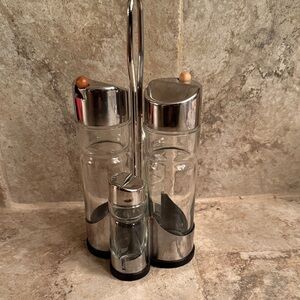 Valira vintage Silver & Glass Condiment Set cruet set made in Spain 5 piece set